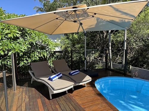 PURPLE LEAF 9' X 12' Patio Umbrella Outdoor Rectangle Umbrella Large Cantilever Umbrella Windproof Offset Heavy Duty Sun for Garden Deck Pool Patio, Beige - color: Beige, size: 9' X 12'