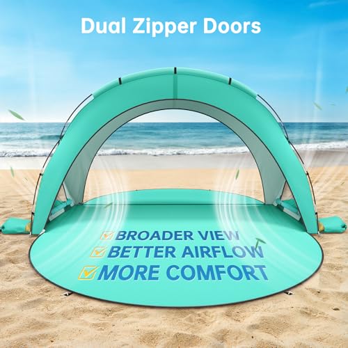 Raynesys Beach Tent Sun Shelter, Beach Shade Tent with UPF50+ UV Protection, Sun Shelter for 1-6 Person, Beaches Shade with 2 Zippered Doors, Portable Tents for Camping Fishing, Green - color: Green, size: For 6 Person