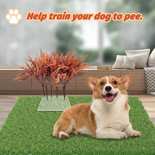8Pcs Fake Grass Plants Pee Post for Dogs to Pee on, Guiding Male Dogs to Urine and Preventing Urine from Splashing Everywhere,Easy to Install and Clean(Persian Grass/Autumn) - color: Autumn Persian grass