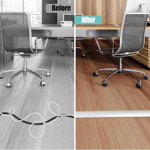 Floor Cord Cover Self Adhesive Cord Hider,3.3FT Cable Management, Extension Strip Protector for Wires, Prevent Cable Trips for Offices, Gyms, Exhibitions Cavity:0.3"(W) x 0.28"(H) White - color: White, size: 0.78" x 3.3'