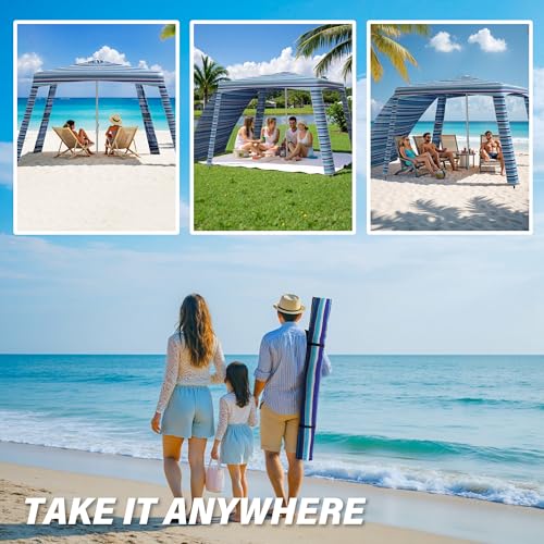 Beach Cabana-6.6x6.6’Beach Canopy with Side Wall,Portable Umbrella Tent with Sand Pockets for Family & Friends,Easy Up Beach Sun Shelter for Outdoor Patios,Backyards,and Camping,Stripe - style: Stripe