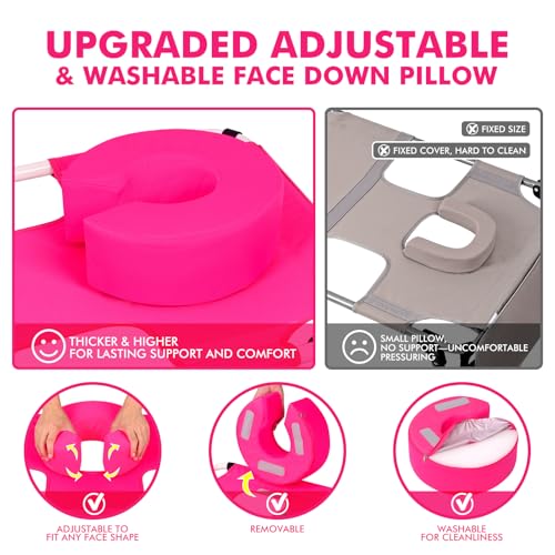Wheel-To-Go Tanning Chair with Wheels Sun Canopy Umbrella Face Hole Thicker Washable Adjustable, Heavy Duty Folding Sun Lounge Chair Beach Outside Sunbathing Reading, UPF 50+, Pink (Patent Design) - color: Pink, style: Standard Size + Sun Canopy Style