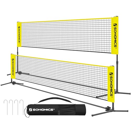 SONGMICS Badminton Net, Height Adjustable Volleyball Net, Pickleball Net for Junior Tennis, Kids, Indoor Outdoor Court, Foldable Nylon Net with Poles 10ft/13ft/16.5ft Wide - color: Yellow, size: 13FT