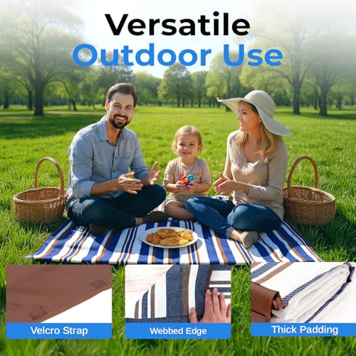 scuddles Extra Large Picnic Blanket – 60" x 80" Waterproof Outdoor Mat with Soft Dual-Layer Comfort, Foldable Travel Rug for Beach, Camping, Lawn, Parks & Family Picnics - color: Brown