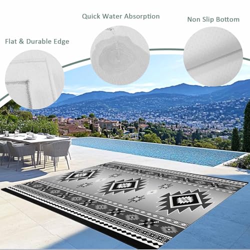 Outdoor Rug 6x9ft, Aztec Retro Ethnic Style Indoor Area Rug for Patio Backyard Deck Large Floor Mat, Boho Country Farmhouse Non-Slip Outside Carpet Balcony Porch Camping Rugs Picnic Mat - size: 6' x 9' (Rectangular)