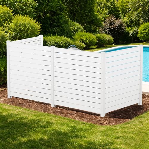 Kozyard 50" W x 48" H Outdoor Privacy Screens Aluminum Post, Air Conditioner Fence Panels, Pool Equipment Enclosure, Trash Can Screens Fence Kit for Outside Backyard Patio (White/4Panels) - color: White/4Panels