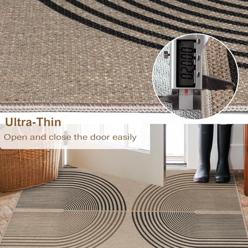 Rugalia Easy Jute Rainbow Runner Rug, 2x6 Washable Rugs Runner for Hallway Non-Slip Boho Farmhouse Long Kitchen Rug, Modern Abstract Indoor Outdoor Carpet for Porch Laundry Entryway - color: Nature Rainbow, size: 2' x 6' (Runner)