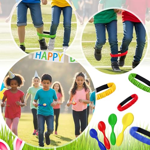 Cinrobiye 62 Pcs Easter Outdoor Games Set, Lawn Field Day Party Games with Potato Sack Race, Egg and Spoon, Three Legged Race, Ring Toss, Bean Bags for Easter Spring Carnival Yard Activities