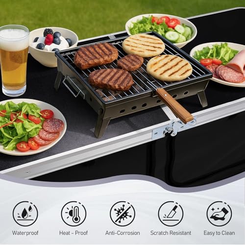 VINGLI 4 Ft Folding Table, Aluminum Camping Table, Picnic Table with Storage, Adjustable Height for Outdoor Beach BBQ Backyards Travel Party (Black) - color: Black