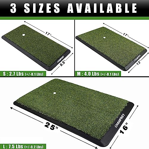 CHAMPKEY Premium Synthetic Turf Golf Hitting Mat | Heavy Duty Rubber Base Golf Practice Mat | Come with 1 Rubber Tee and 9 Plastic Tees - size: M(13" x 17"), style: PRO Version