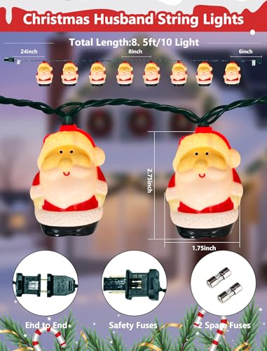Christmas Santa String Lights Outdoor, 8.5Ft Vintage Christmas Decorations String Lights with 10 LED Santa Lights, Hanging Christmas Window Fairy Lights for Indoor Party Holiday Xmas Tree Decor - color: Colorful Santa