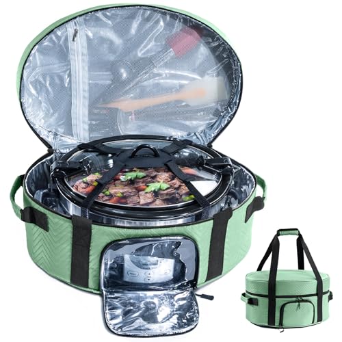 Insulated Slow Cooker Carrying Bag for 6-8 Quart CrockPot and Hamilton Beach Slow Cooker with See-thought Window, Portable Carrier Case with Adjustable Band and Accessory Pocket - color: Teal