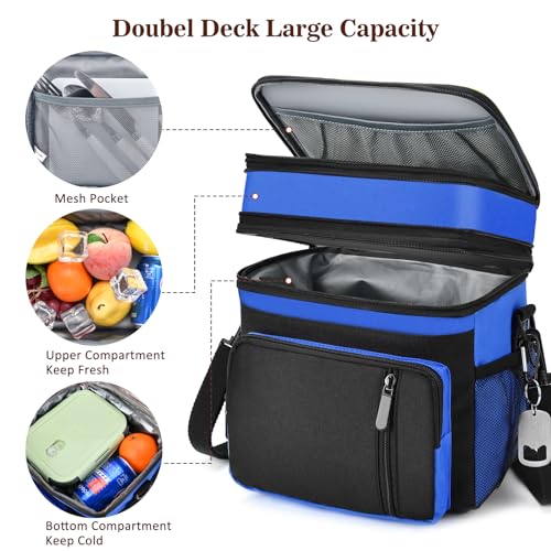 Lunch Box & Lunch Bag for Men Women, Large Insulated Adult Lunch Box, Leakproof Cooler Lunchbox with Bottle Opener for Work Picnic Beach, 16L, Sapphire Blue - color: Blue & Black