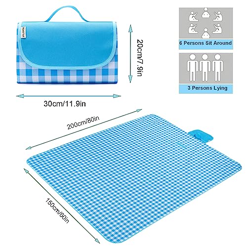 Beach Blanket Waterproof Sandproof Extra Large Beach Mat Sand Free Picnic Blanket Waterproof Foldable Large Outdoor Blanket With Carrying Strap For Grass, Sand, Camping, Hiking, Travel, Festival - color: Sky Blue, size: 5' x 6'8" (Rectangular)