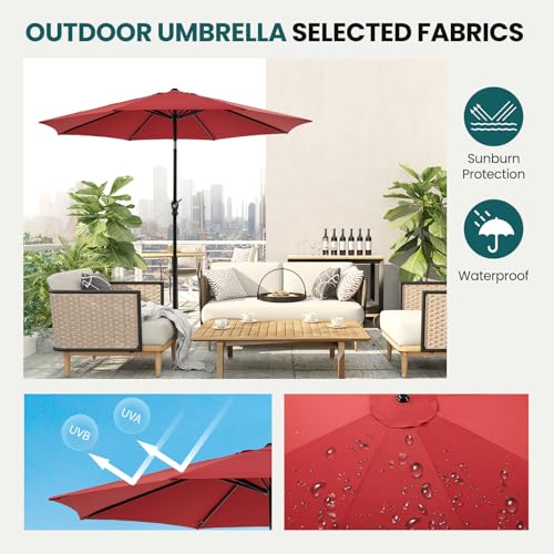 OLIXIS Patio Umbrella with Tilt and Crank Button & Sturdy Ribs Waterproof, Patio Table Umbrella Perfect for Poolside, Terrace, Beach and Outdoor Restaurant - color: Bright Red, size: 9FT