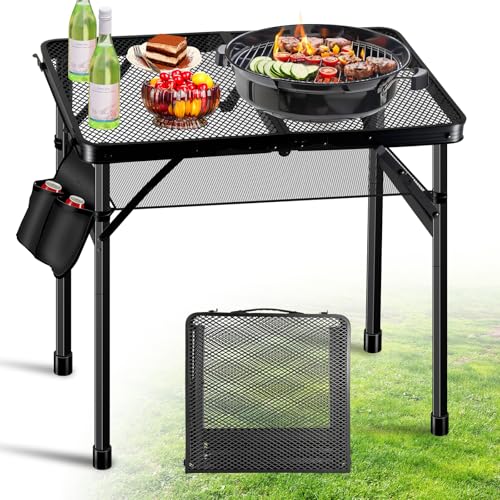 Ciavca Upgraded Folding Grill Table - Metal Portable Camping Table, 2 Height Adjustable Max 22", Lightweight Foldable for Outside BBQ 24"x15.8" - size: 24"x15.8"x22"
