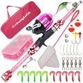 DaddyGoFish Kids Fishing Pole - Rod Reel Combo Tackle Box Starter Set - First Year Small Gear Kit for Boys Girls Toddler Youth Age Beginner Little Children - color: Pink (Essential Set), size: 4ft