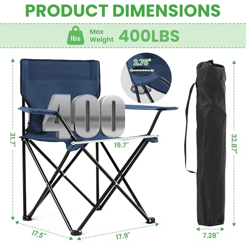 2-Pack Lightweight Portable Camping Chairs, Compact Folding Lawn Chairs with Cup Holder & Carry Bag for Outdoor, Beach, Backyard, Fishing & Picnics(Navy) - color: Navy