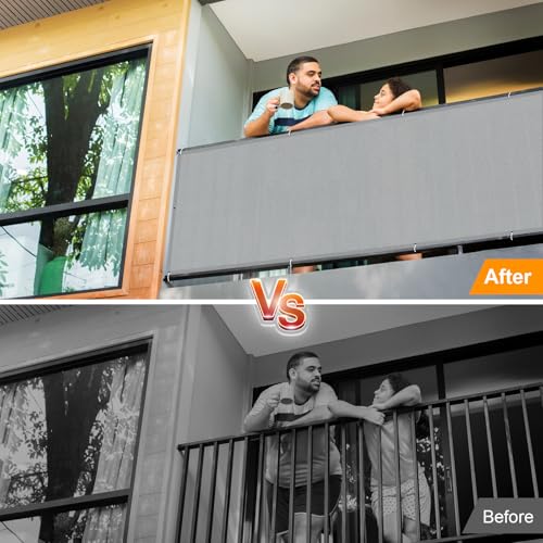 LOVE STORY 3' x6' Gray Waterproof Balcony Privacy Screen Cover - Opaque Fence Covering Privacy, 100% Polyester Fabric, UV Protection Shield for Apartment Railing,Outdoor Patio, Deck, Porch - color: Gray, size: 0 3' x 0 6' -PES