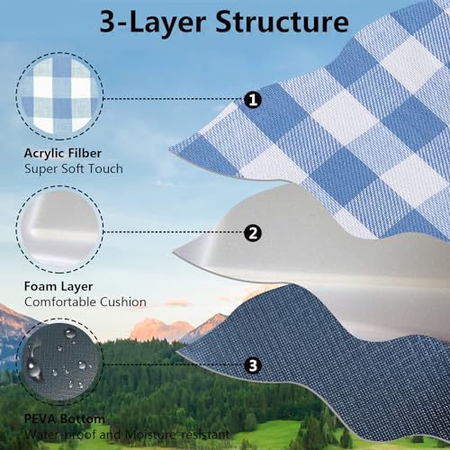 79”x79” Picnic Blanket Extra Large, Waterproof and Foldable Beach Blanket, 3-Layer Outdoor Blanket for 6 to 8 Adults, for Camping, Park, Beach, Grass, Indoors - color: Blue and White Grids