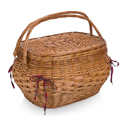 Highlander Picnic Basket, (Red & Blue Tartan Pattern)