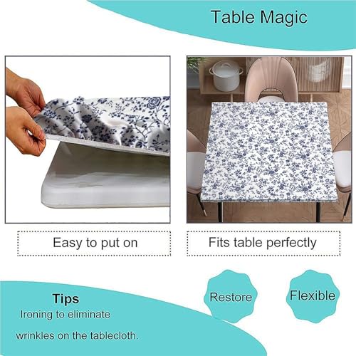 Square Fitted Tablecloth with Elastic 24x24 in Outdoor Tablecloths Elastic Table Cloth for Tables Waterproof Wipeable Table Cover for Picnic Camping Dinner - color: Blue, size: 24" x 24" (Square)