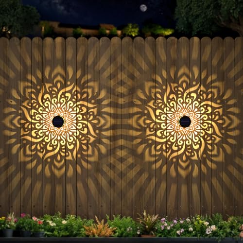 4 Pack Large Solar Fence Lights Metal Solar Powered Outdoor Wall Deck Step Lights Mandala Theme Waterproof Fence Light for Garden Post Patio Backyard Yard Decor, Gardening Gifts for Women Mom Grandma - color: Mandala-L, size: 4 Pack