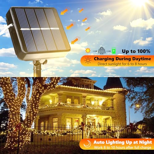 Joomer Solar Fairy Lights, 2-Pack Total 80FT 240LED Solar String Lights Outdoor Waterproof 8 Lighting Modes for Patio Fence Party Garden Yard Home Holiday Tree Outdoor Decoration (Warm White) - color: Warm White, size: 2*120led