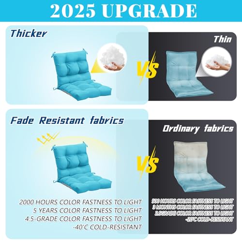 Marsui 4 Pcs Outdoor Indoor High Back Chair Cushions Patio Furniture Tufted Pillow with Ties Water-Resistant Replacement Outdoor Rocking Chair Cushions, 42 x 21 Inches (Lake Blue,Solid Color) - color: Lake Blue, size: Solid Color