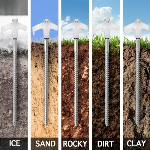 8" Screw in Tent Stakes Heavy Duty, Ground Anchors Screw in, Metal Threaded Tent Spikes, Camping Pegs for Canopies & Gardening Inflatable Decor (12 PCS Luminous) - style: 12 PCS Luminous