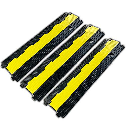 3 Pack Rubber Cable Ramp Hose Cable Protector Ramp 2 Channel 22000Lbs Load Capacity Traffic Speed Bump Wires Power Lines Extension Cord Cover for Indoor Outdoor - color: 22000Lbs-2Channel-3Pack