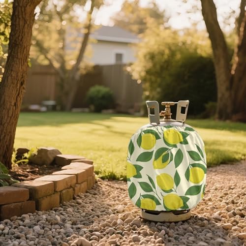 Lemon Propane Tank Cover Fits Standard 20 lb Tank Cylinde Travel Trailer Propane Covers with Elastic Slip in Gas Cover Water & Wear-Resistant for Outdoor and Indoor Use - color: Lemon
