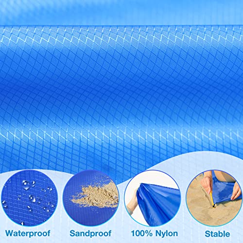 BYDOLL Nylon Beach Blanket Waterproof Sandproof Oversized 7'x7' Suits 1-5 Adults Sand Free Extra Large Blanket Lightweight Soft Picnic Mat for Beach Travel Camping - color: Blue2, size: 7'x 7'