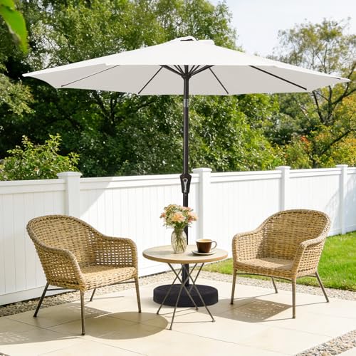 MEWAY 9ft Patio Umbrella Outdoor Table Umbrellas with Push Button Tilt and Crank, Market Umbrella 8 Sturdy Ribs for Deck, Garden, Pool and Backyard, Creamy-white - color: Creamy-white, size: 9ft