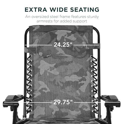 Best Choice Products Oversized Zero Gravity Chair, Folding Outdoor Patio Lounge Recliner w/Cup Holder Accessory Tray, Pillow - Camouflage - color: Camouflage