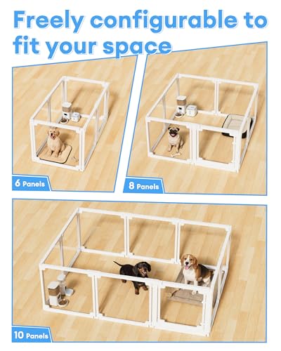 Clear Acrylic Dog Playpen Indoor,Tool-Free Assembly & Easy Clean,24 in Puppy Playpen with Door for Small Dogs/Cats/Rabbits/Pigs/Ferret,Indoor and Outdoor Use,8 Panels(White
