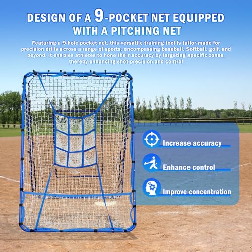 Volleyball Baseball Rebounder Net, Softball Rebounder Pitchback Net Quick Adjustments, Quick Adjustments Lacrosse Bounce Back Practice Equipment, Ideal for Outdoor Indoor and Backyard Training - size: 6FTx4FT, style: Three Mode Baseball Net