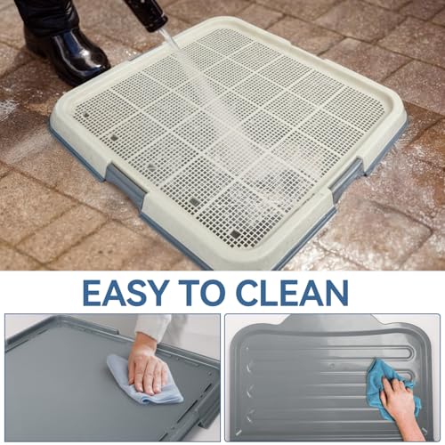 PAWISE Male Dog Pee Pad Holder with High Wall, 23.5"x23.5" Indoor Potty Tray for Medium/Large Dogs, Reusable Large Training Pad Holder with Splash Guard, Includes 4 Pee Pads, Anti-Slip & Easy to Clean