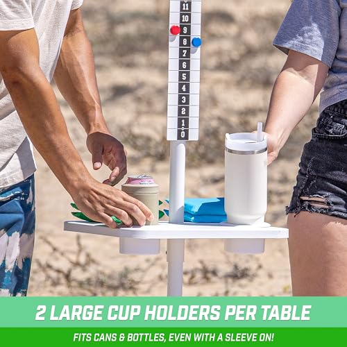 GoSports All Weather Metal Cornhole Scoreboard with Drink Holders - Black or White - Magnetic Outdoor Score Keeper for Yard Games - Set of 2 ScoreCaddy Tables - color: White