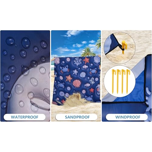 WIWIGO Beach Blanket Waterproof Sandproof Beach Mat 79" X 83"/10'x9'for 2-8 Adults Quick Drying Outdoor Picnic Mat Beach Accessories for Travel, Camping, Hiking - color: 3d - Ocean Deep Blue, size: 79" X 83"（1-4person）