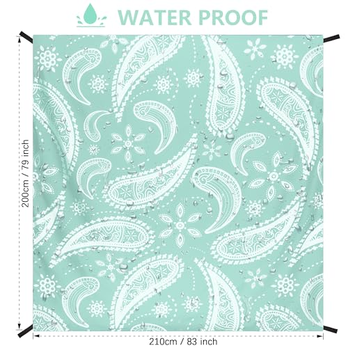 AISPARKY Beach Blanket Waterproof Sandproof Quick Drying Beach Mat Extra Large Outdoor Picnic Blanket for Travel Camping Hiking - color: Paisley-green, size: 79" X 83"