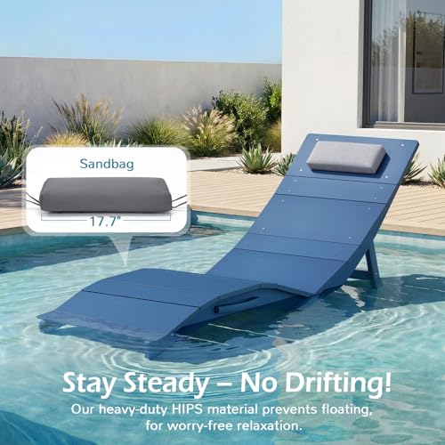 Stoog Folding Pool Lounge Chair, HIPS Outdoor Anti-Floating Recliner with Headrest, Pool Chairs for Hotel, Beach & Sun Decks, Blue - color: Blue
