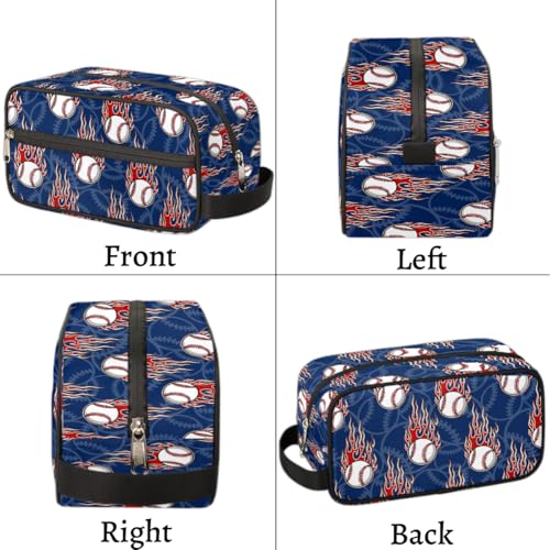 Kids Travel Toiletry Bag - Fire Baseball Waterproof Hanging Cosmetic Bags for Boys Men - Large Shave Kit for Toiletries Accessories Bathroom Stuff - color: Fire Baseball