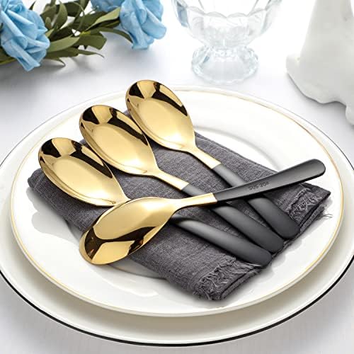 Stainless Steel Dinner Spoons Set of 4 - Long Handle Mirror Polished Ice Cream Spoons