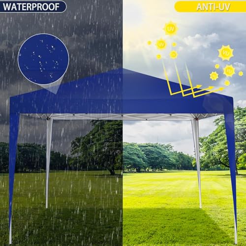 COBIZI Canopy 10x10 Pop Up Canopy Tent Party Tents for Parties Weddings Backyard Waterproof Canopy Outdoor Commercial Canopy Event Tent with Stakes, Ropes, Sandbags, Deep Blue - color: DEEP BLUE, size: 10x10FT without sidewall