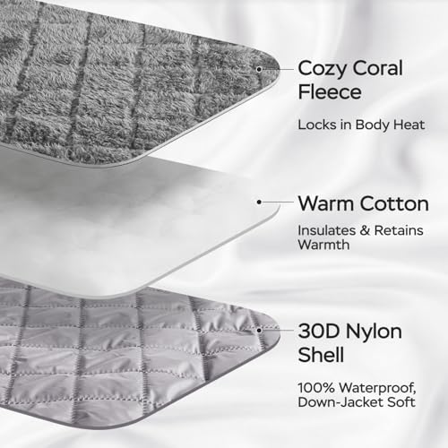 Waterproof Camping Blanket - Cozy Coral Fleece Lining, Triple Layers Warm Comfy Foldable for Camping Stadium, Beach, Picnic, Grass, Concerts, Car, Dog, 51''X 70'' Grey - color: Grey