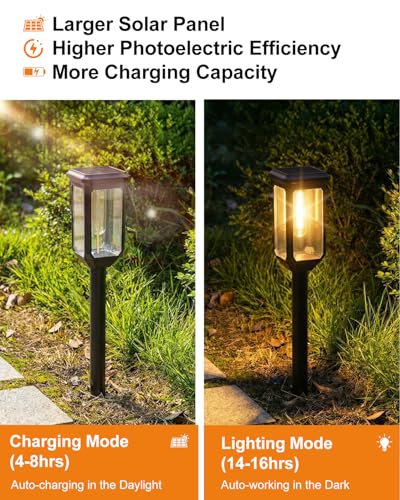 Tenmiro-Solar-Pathway-Lights-Outdoor-8-Pack-LED-Solar-Powered-Garden-Lights-Waterproof-IP65-Auto-On/Off-Outdoor-Light-for-Yard-Lawn-Patio-Path-Walkway-Driveway-Landscape-Lighting-Decor-3000K - color: Warm White, size: 8 Pack