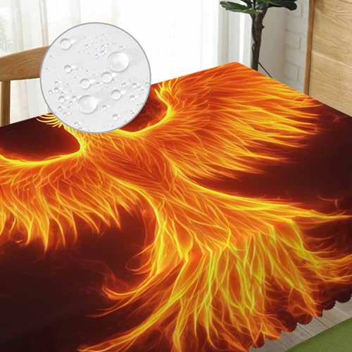 Fire Bird Decorative Table Cover for Kitchen, Fantasy Fire Phoenix Bird Oblong Tablecloth Dining Table Cloth Tabletop Tablecloths for BBQ Picnic Coffee 52"X70", 4-6 Seats - color: Fire Bird