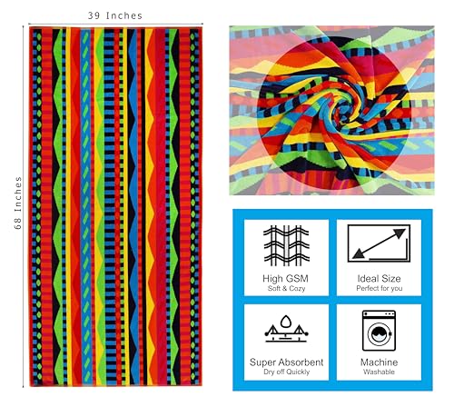 COTTON CRAFT Oversized Beach Towel - 2 Pack XL 39 x 68 inches Big & Huge Beach Blanket Towel - 100% Cotton Jacquard Velour - Super Soft Luxury - Pool Picnic Bath - Cozumel Red Blue Yellow - color: Cozumel - Red Blue Yellow, size: 2 Pack - 39x68