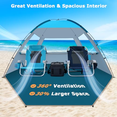 COMMOUDS Beach Tent Sun Shade for 3/4/6/8 Person, UPF 50+ Beach Sun Shelter Canopy Tent, Lightweight, Easy Set Up and Carry - color: Blue, size: 4 Person